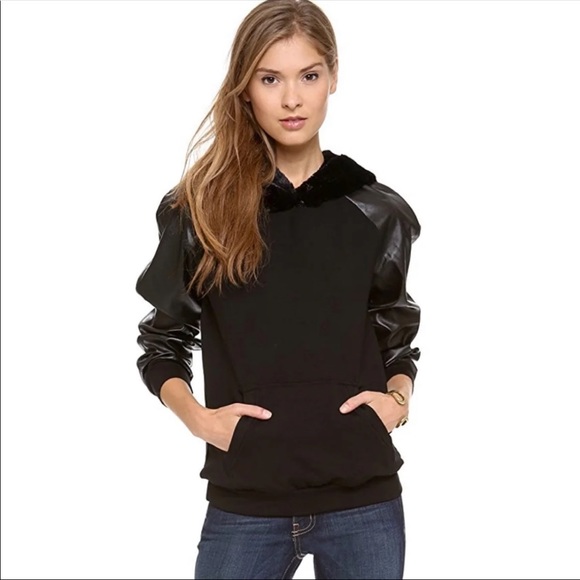 L’AGENCE FAUX LEATHER SLEEVE HOODIE - Picture 3 of 13